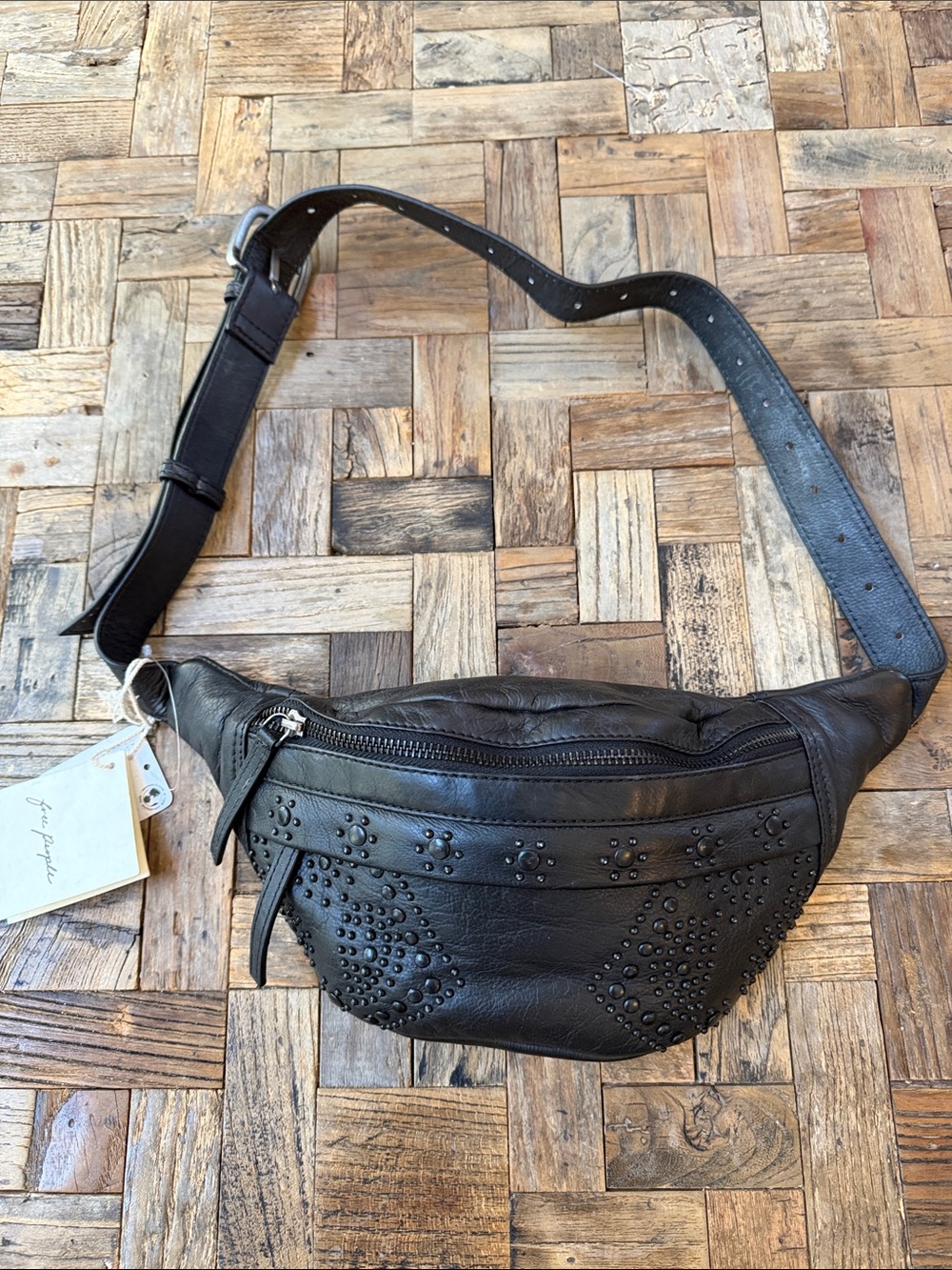 Black Studded Leather Belt Bag
